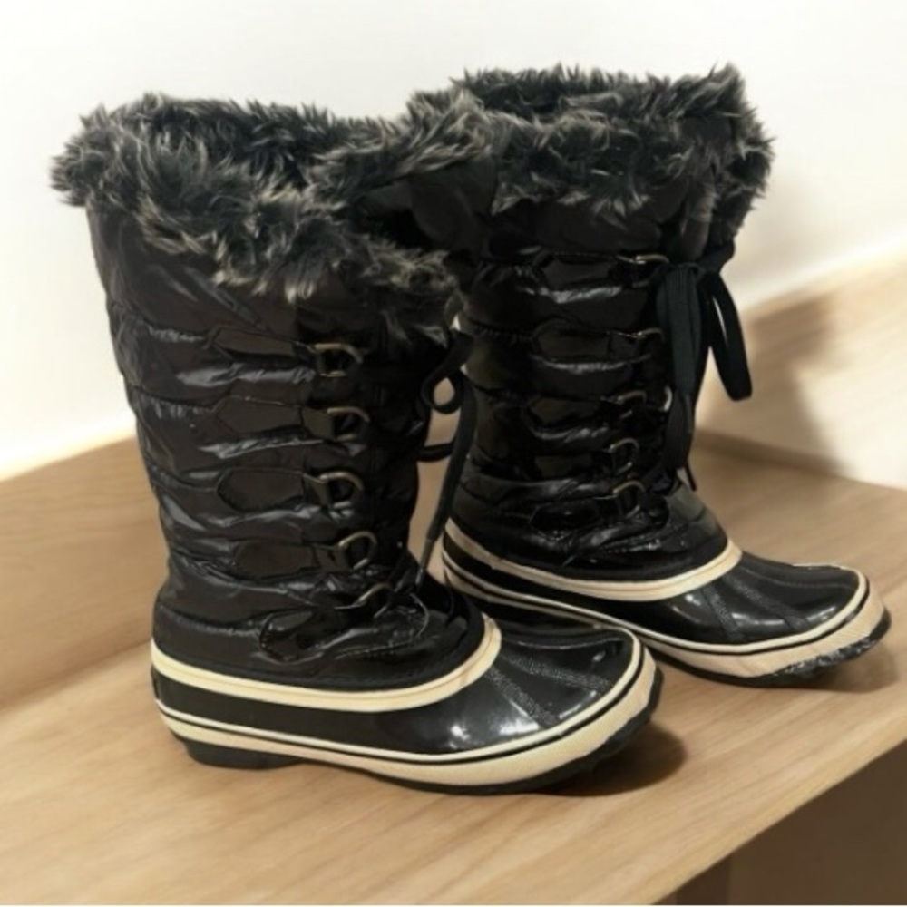 Sporto Womens Tall Black Faux Fur Waterproof Snow Tall Winter Boots